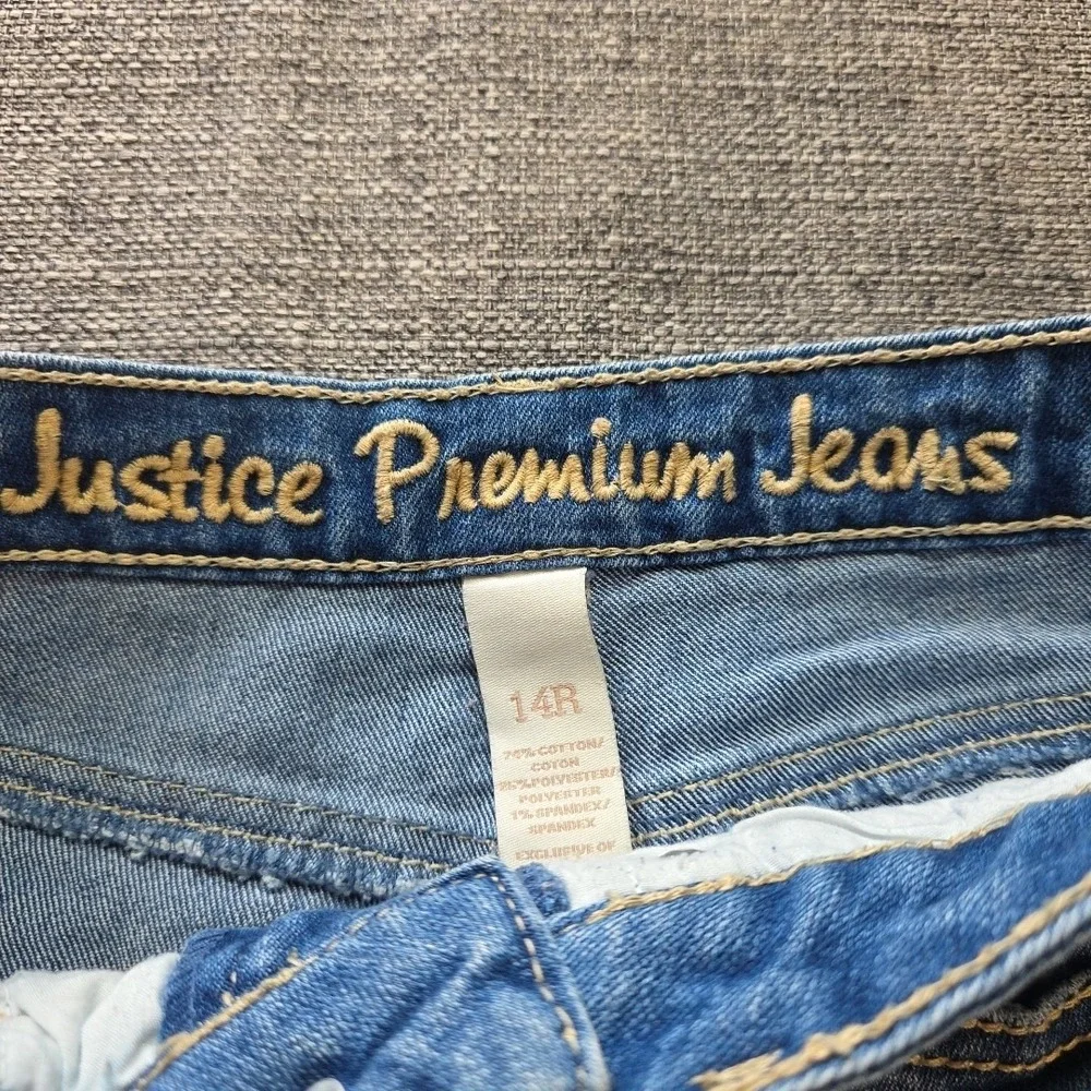 Justice Girl's Blue Jean Shorts Size 14 R White Lace Accents